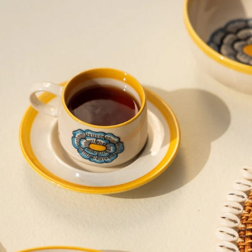 Tulukka Mustard Yellow Tea Cup And Saucer Set (Set Of 2) 2.75x2.75x2.25 Inches