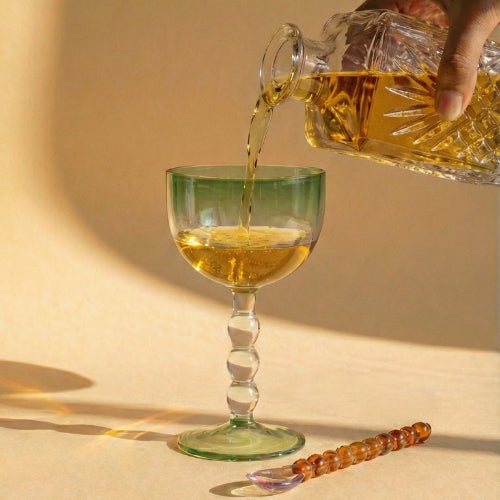 Green Bubble Stem Cocktail Glass , 6.2 x 3.5 Inches (Set of 2)