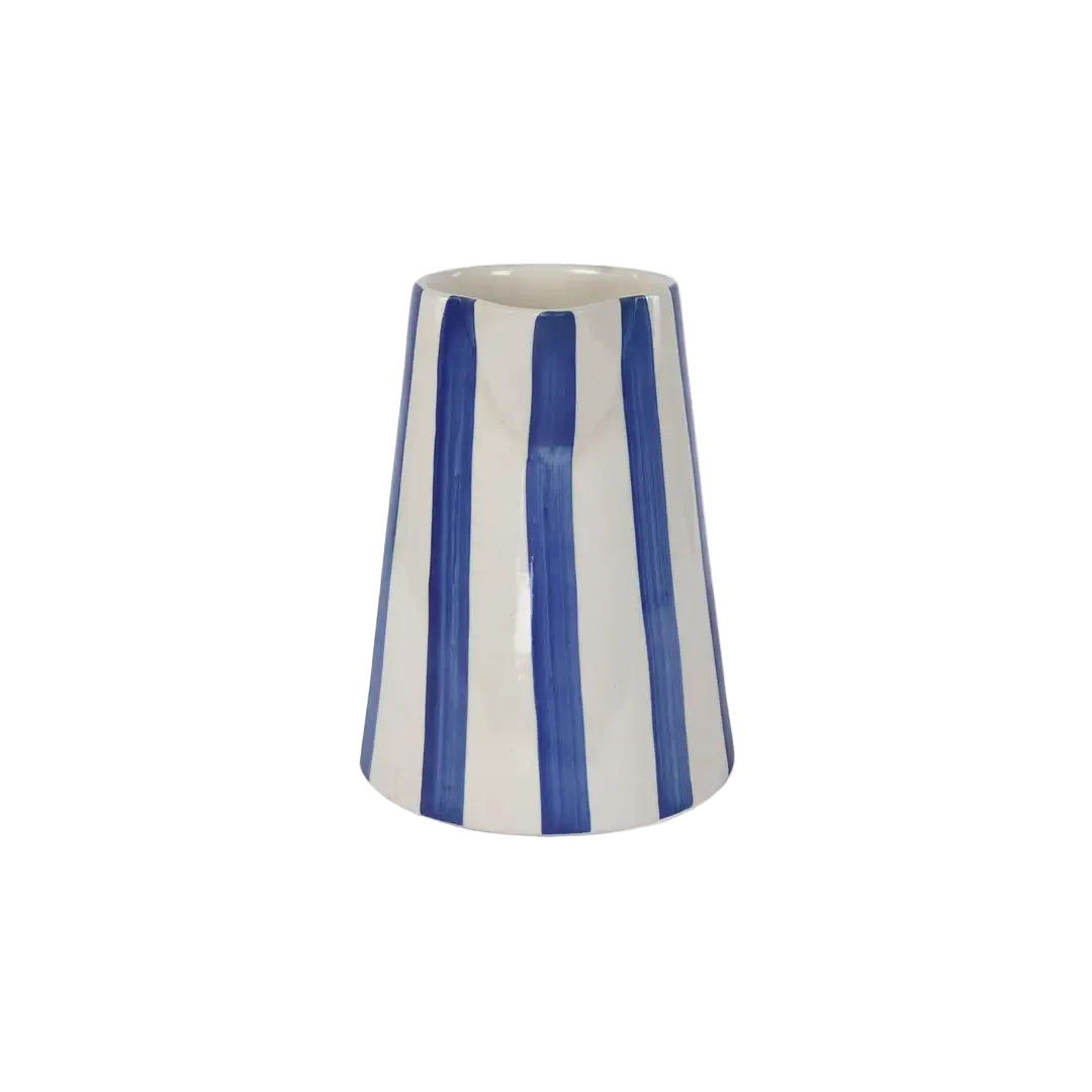 Ceramic Stripe Pitcher, Blue - 8.25x8.25x8 Inches