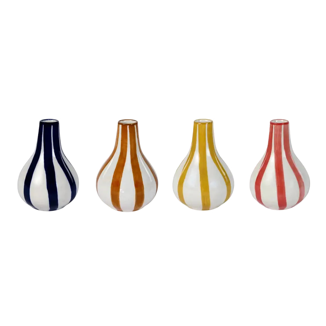 Ceramic Stripe bud vase, 3.5 x 3.5 x 4.75 Inches- Blue , Set of 2