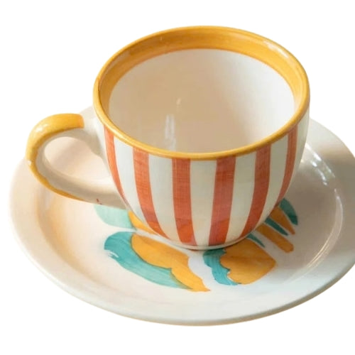 Gypsy Rose Ceramic Tea Cup And Saucer Set (Set Of 2) 8x6 Inches