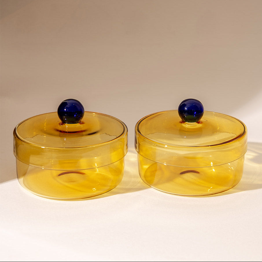 Aurora Glass Jar - Yellow , 5.3x4 Inches (Set of 2)