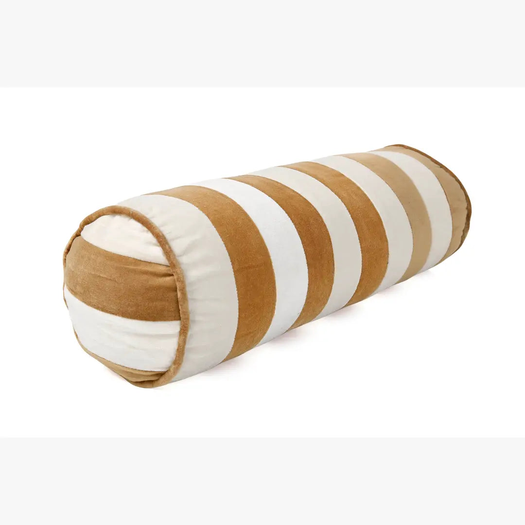 Velvet Stripe bolster Pillow, Clay & Offwhite - 18x7 Inches