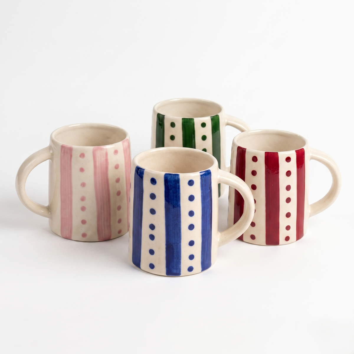 Green Stripe & Dot Mug | 4 Inch | Set Of 2
