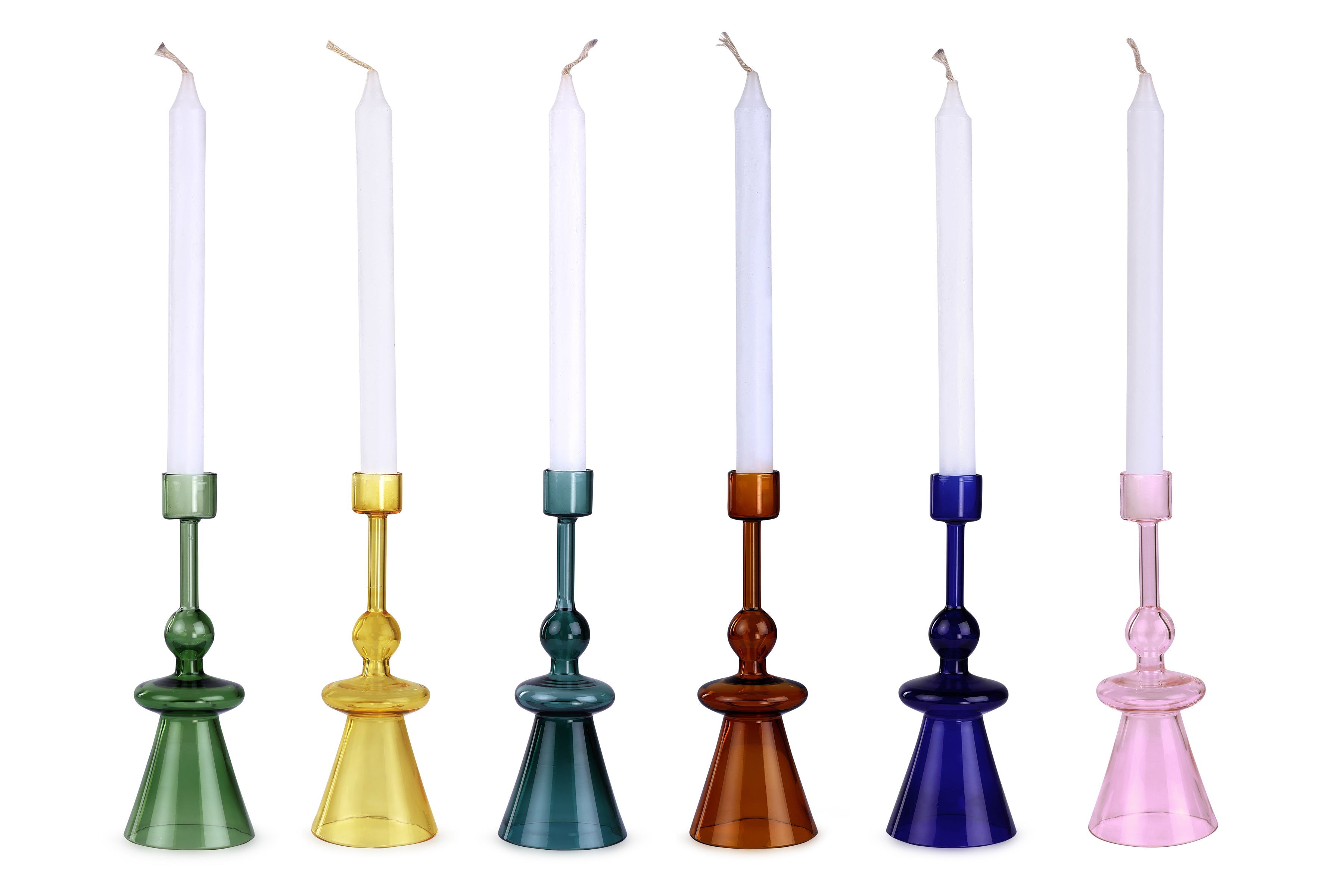 Glass Candle Holder- Teal, 7 x 2.3 Inches (Set of 4)