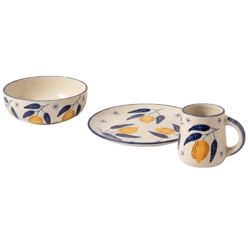 Lemon Ceramic Breakfast Set - Coffee Cup , Side Plate And Breakfast Bowl (Set of 3)