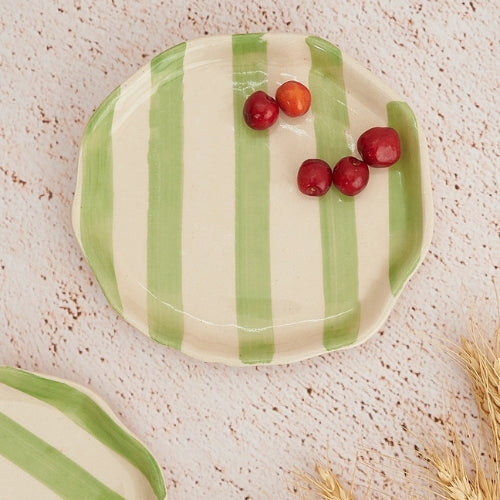 Classic Green Stripe Coffee Mug with Snack Plate (Set of 2)
