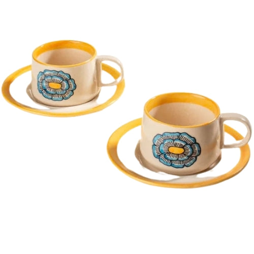 Tulukka Mustard Yellow Tea Cup And Saucer Set (Set Of 2) 2.75x2.75x2.25 Inches