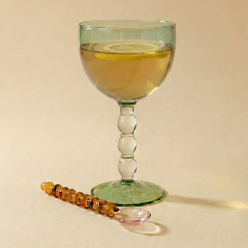 Green Bubble Stem Cocktail Glass , 6.2 x 3.5 Inches (Set of 2)