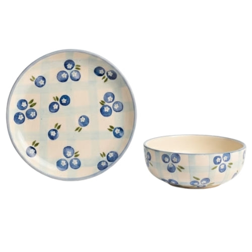 Blueberry Ceramic Breakfast Set - Side Plate And Breakfast Bowl (Set of 2)