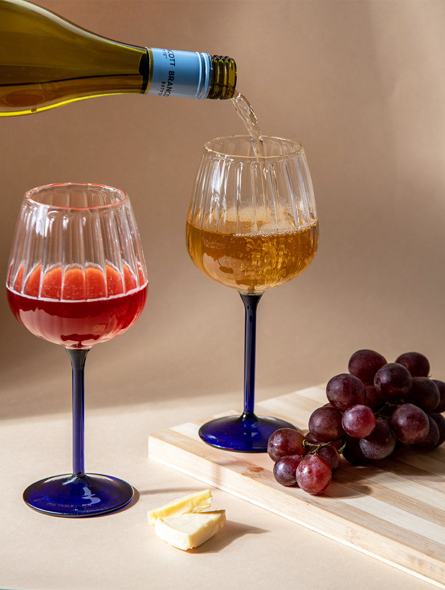Ribbed Goblet Wine Glass -Blue , 2.5 x 4 x 8 Inches