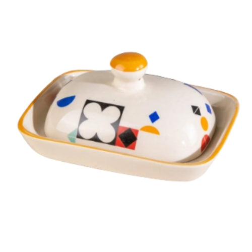 Geometric Ceramic Butter Dish - 6x4.5x2 Inches