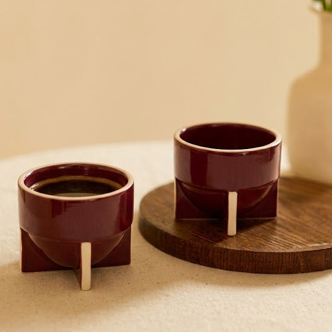 Maroon Pod Cappuccino Cup | Handcrafted Ceramic | Set of 2