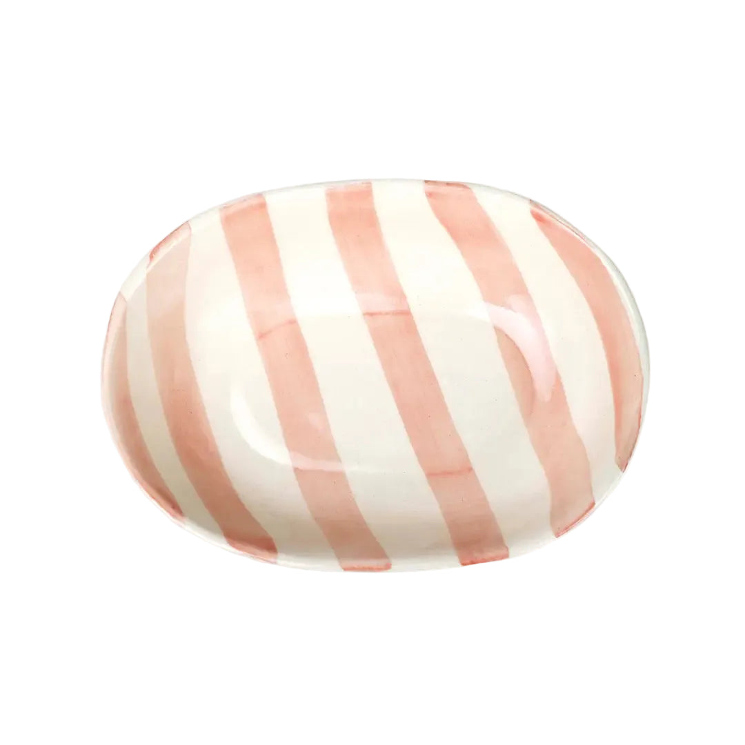 Ceramic stripe Bowl, Pink 7x5x2 Inches (Set of 4)