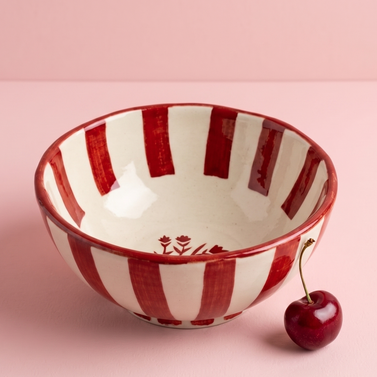 Striped Red Floral Serving Bowl | Set of 2