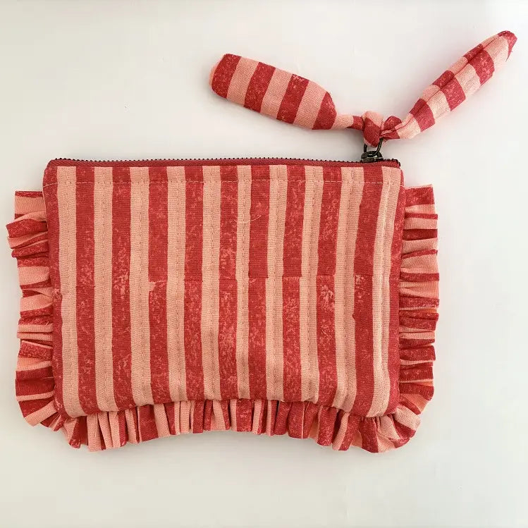Handmade Quilted Pouch, Pink & Red Stripes - 8 x 5 Inches