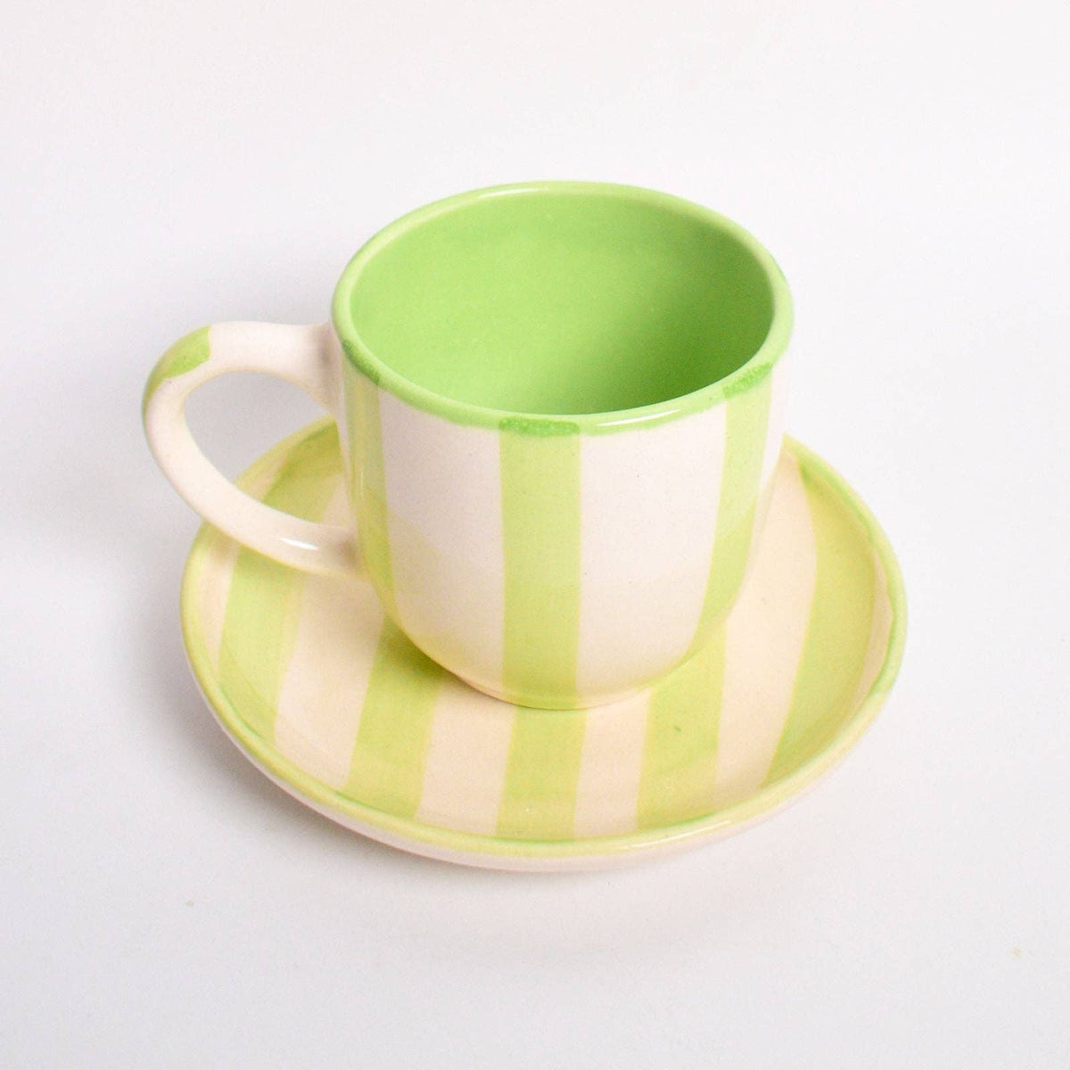 Green Stripe Cup & Coaster Set of 2 | Ceramic | 3 Inch