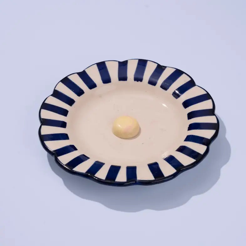 Ceramic Stripe Dinner Plate, Blue- 10 x 10 x 1.25 Inches