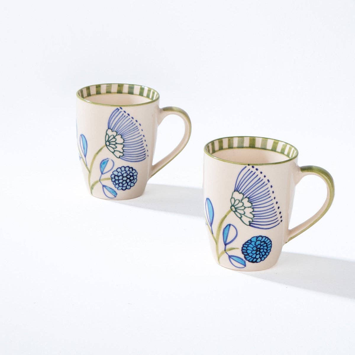 Blue Green Coffee Mug Set Of 2 | Ceramic | 3x2x4 In - Casa Amarosa