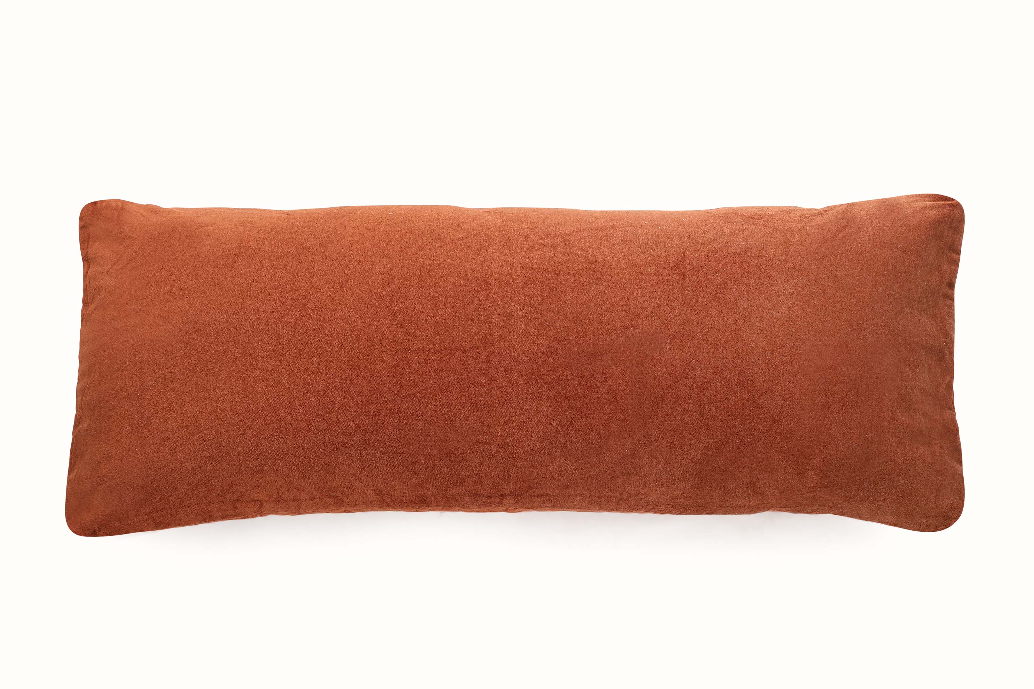 Velvet Kantha Handmade Lumbar Pillow Rust -12x30