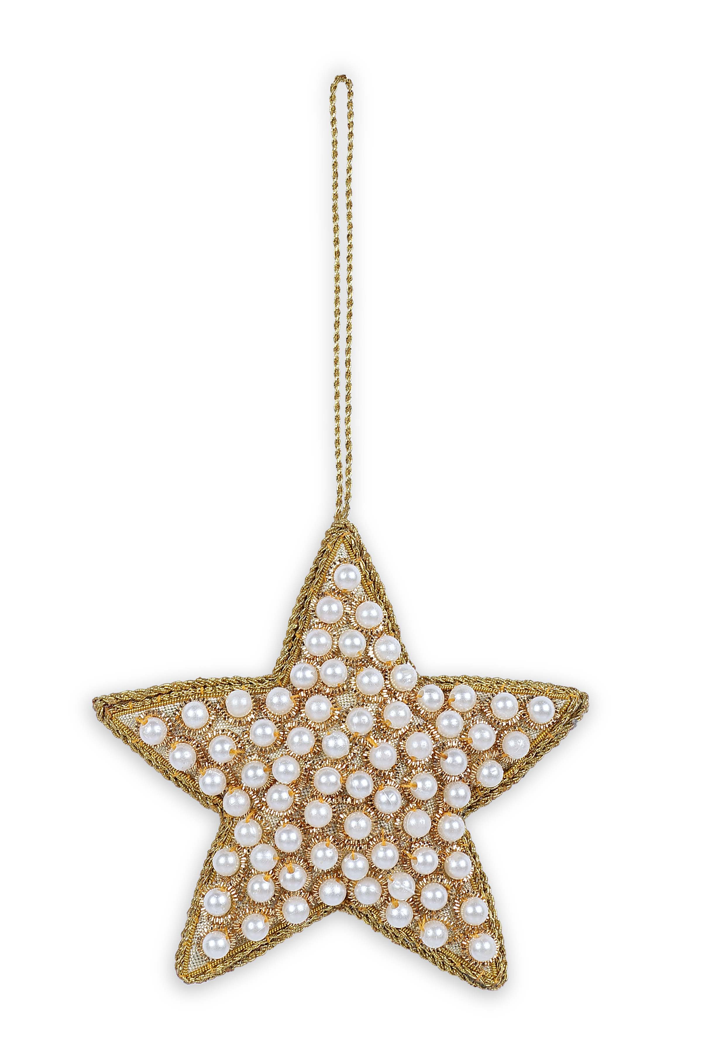 Star Beads Holiday Ornament, Ivory - 4 Inches (Set of 4)