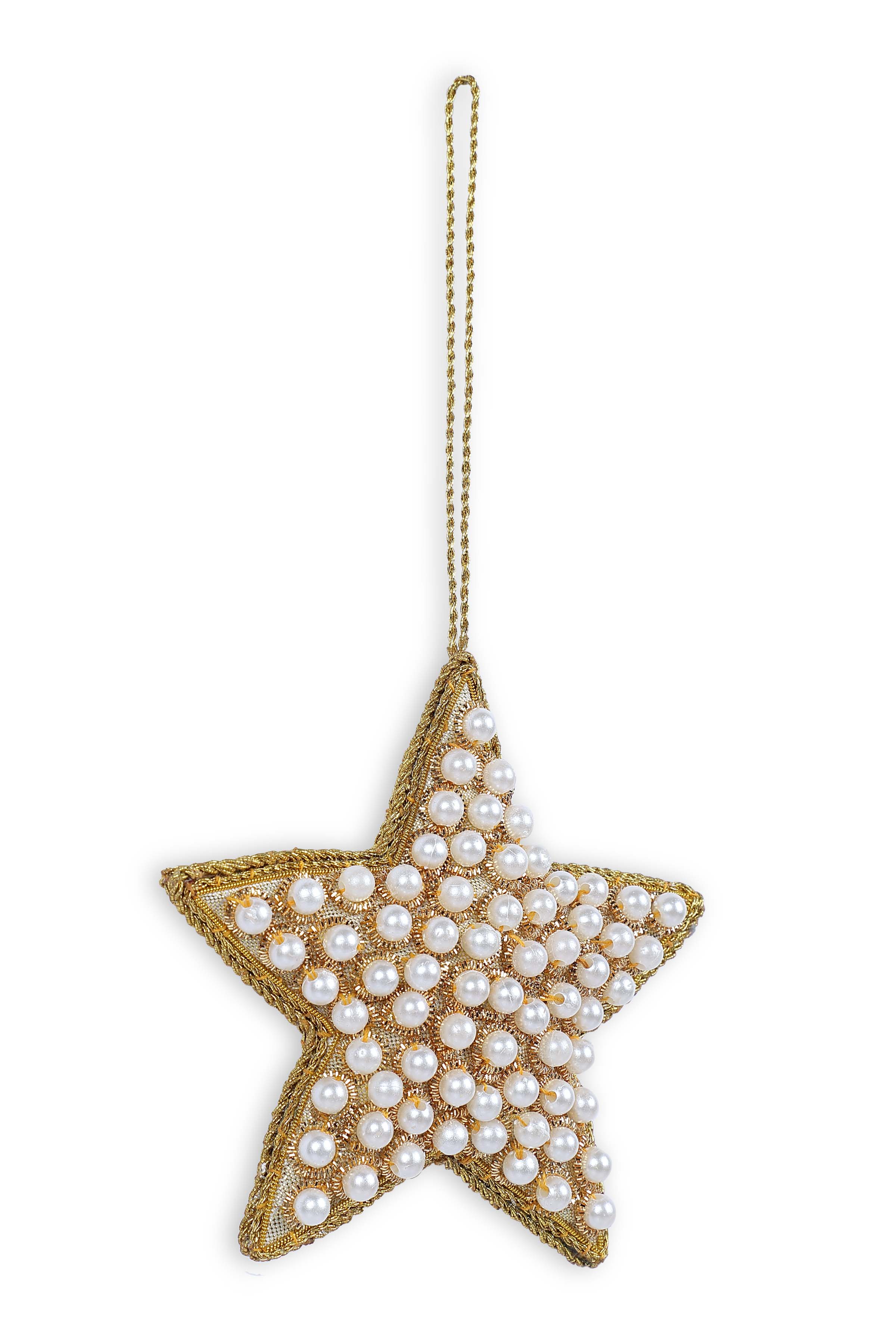 Star Beads Holiday Ornament, Ivory - 4 Inches (Set of 4)
