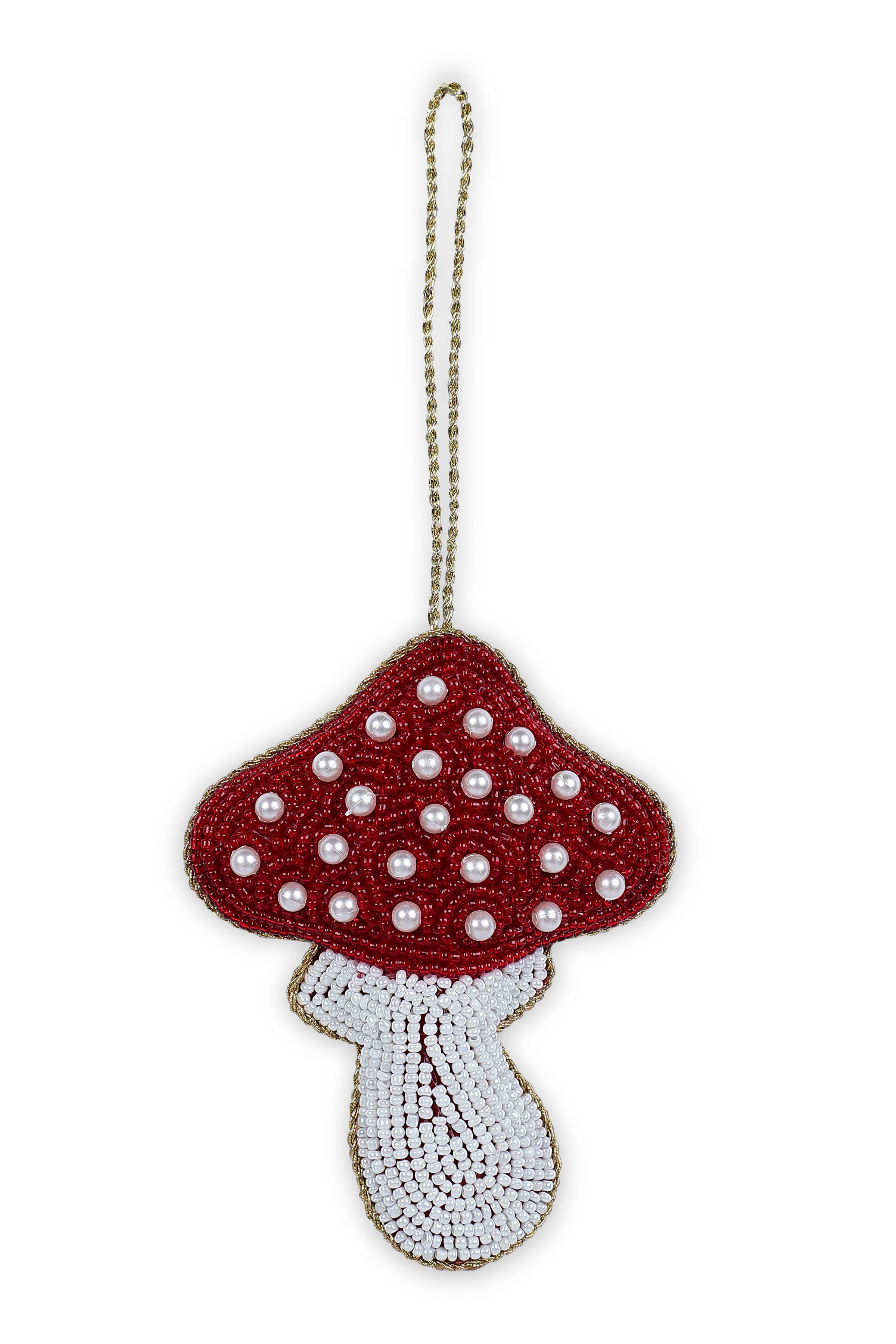 Mushroom Holiday Ornament, Red & white- 4 Inches (Set of 4)