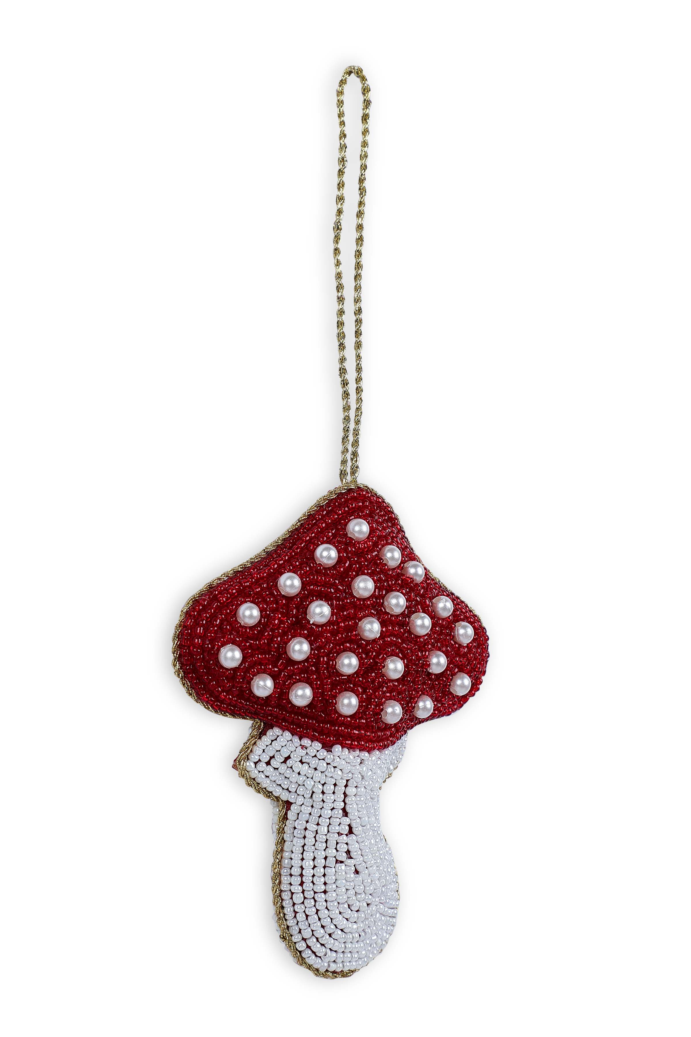 Mushroom Holiday Ornament, Red & white- 4 Inches (Set of 4)