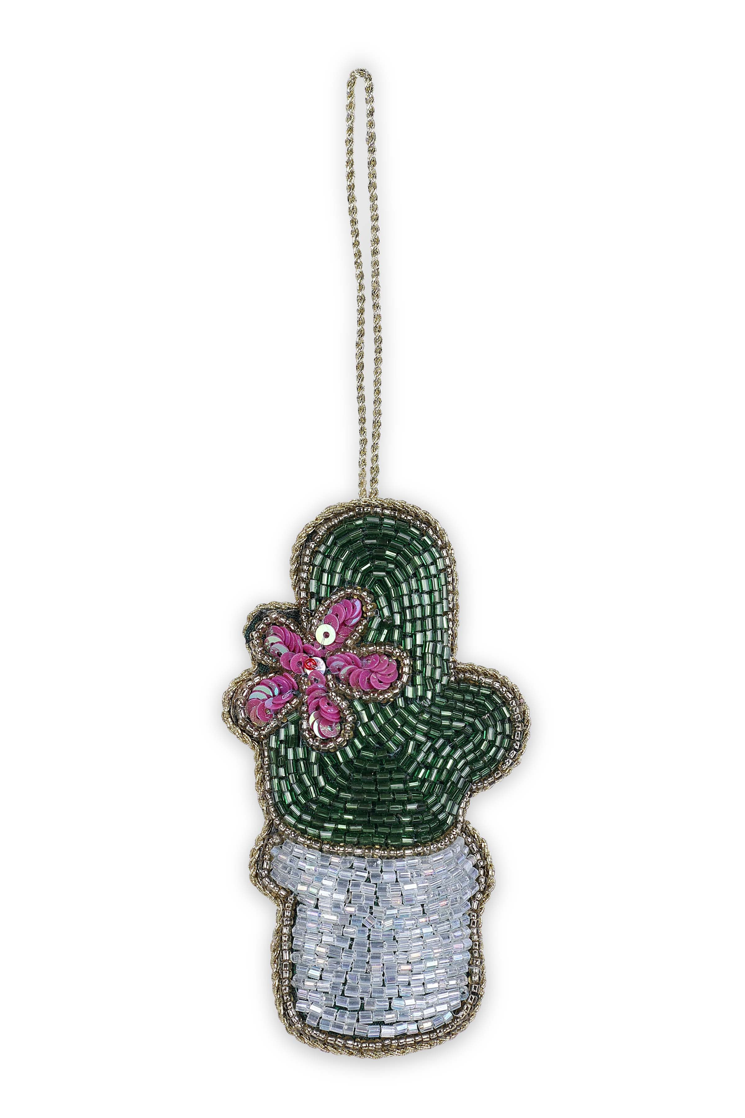 Flowerpot Holiday Ornament ,Green - 4 Inches (Set of 4)
