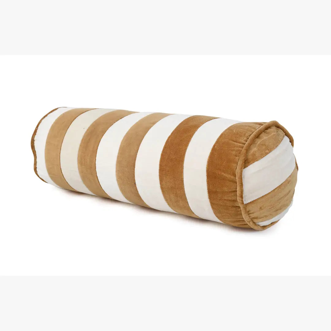 Velvet Stripe bolster Pillow, Clay & Offwhite - 18x7 Inches