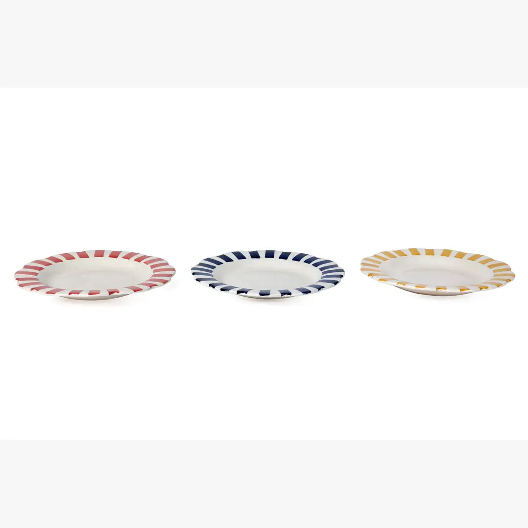 Ceramic Stripe Dinner Plate,  Red- 10 x 10 x 1.25 Inches