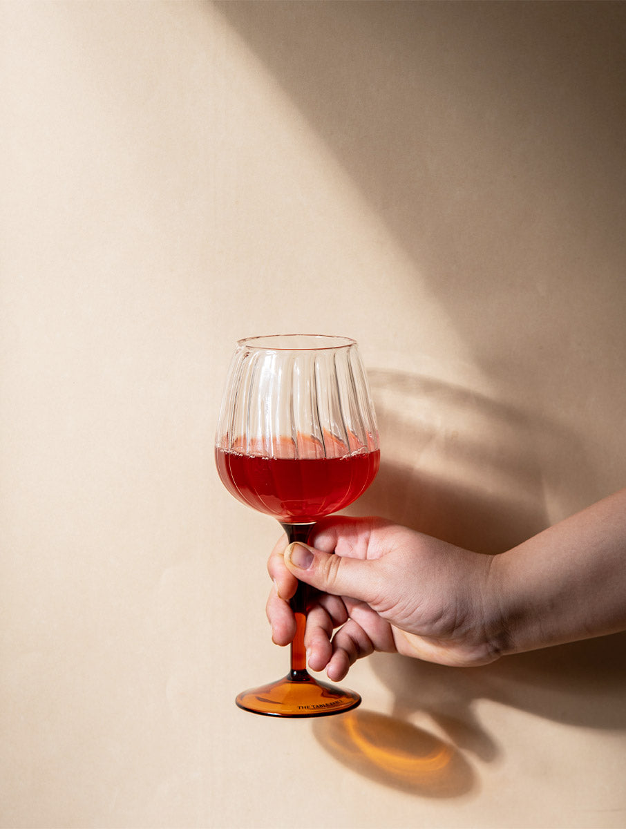 Ribbed Goblet Wine Glass -Amber, 2.5 x 4 x 8 Inches
