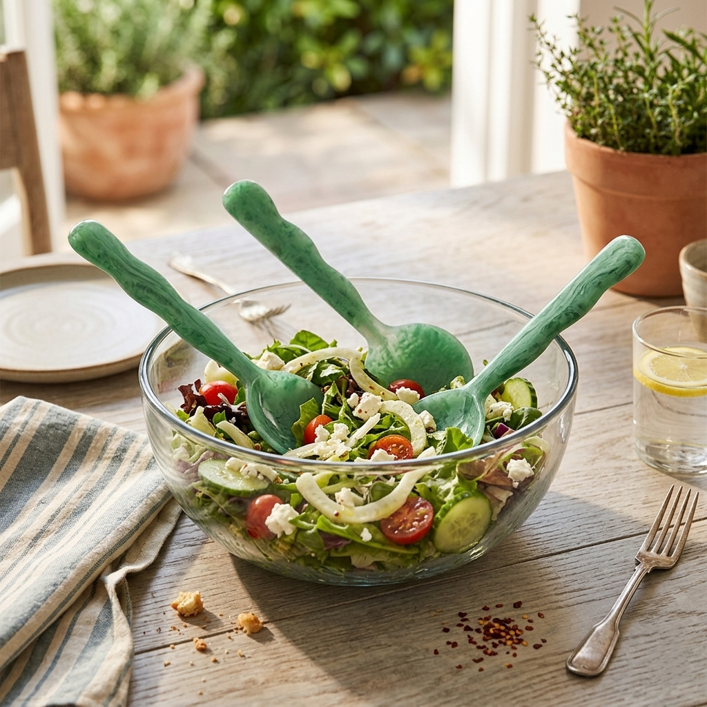 Resin Salad Server-Green (Set of 2), 12.40 x 3.93 Inches