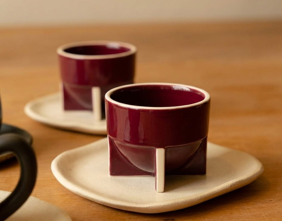Maroon Pod Cappuccino Cup | Handcrafted Ceramic | Set of 2