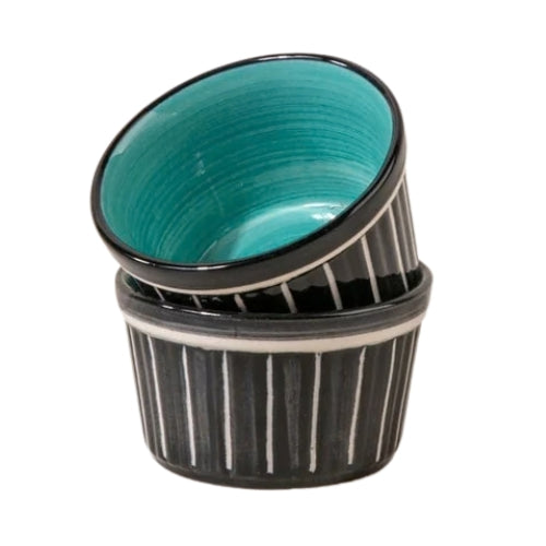 Color Pop Black And Mint Ceramic Ramekin (Set Of 2) 3.5x3.5x2 Inches