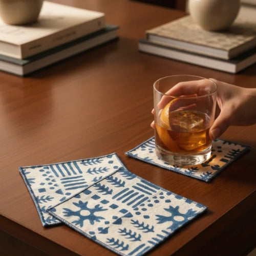 Hand Block Printed Toast Tissues Cocktail Napkin 5x5 Inches (Set of 4)