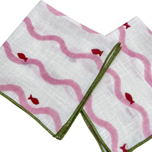 Slub Cotton Fin & Flow Kerchief 10x10 Inches (Set of 4)