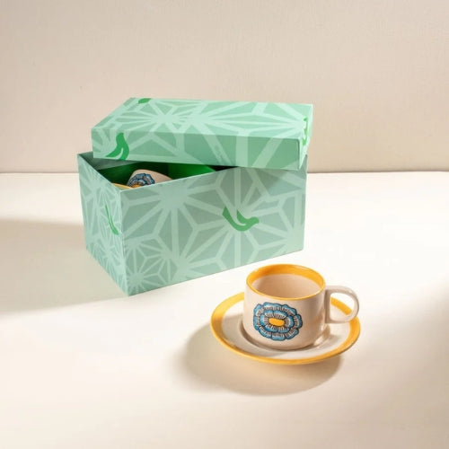 Tulukka Mustard Yellow Tea Cup And Saucer Set (Set Of 2) 2.75x2.75x2.25 Inches