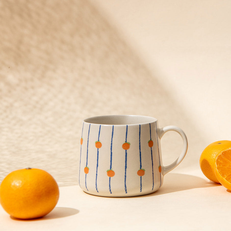 Orange Striped Ceramic Mug - 3.5 x 3 Inches , Set of 4