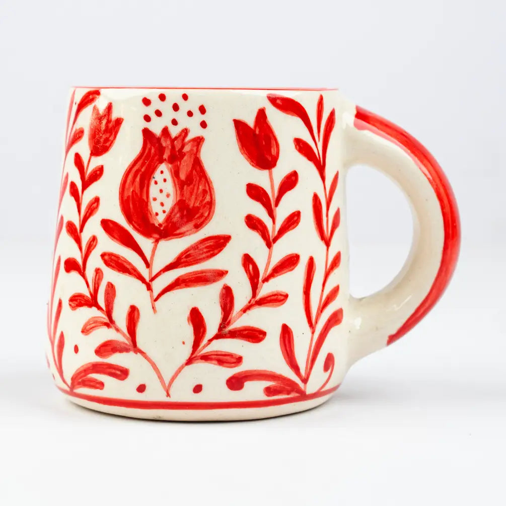Red Anaar Ceramic Breakfast Set - Coffee Cup & Side Plate (Set of 2)