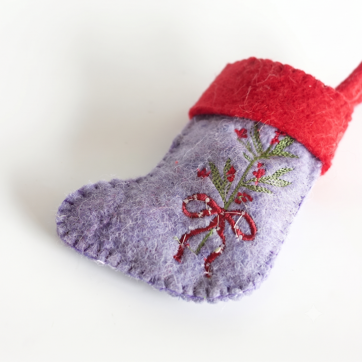 Holly Bouquet Felt Stocking | Embroidered Felt | 20cm | Set Of 2
