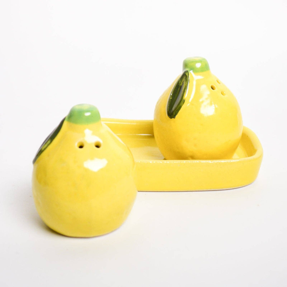 Yellow Lemon Salt & Pepper Shaker Set with Tray | 2.5 Inch