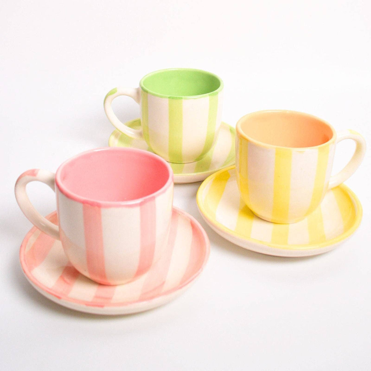 Green Stripe Cup & Coaster Set of 2 | Ceramic | 3 Inch