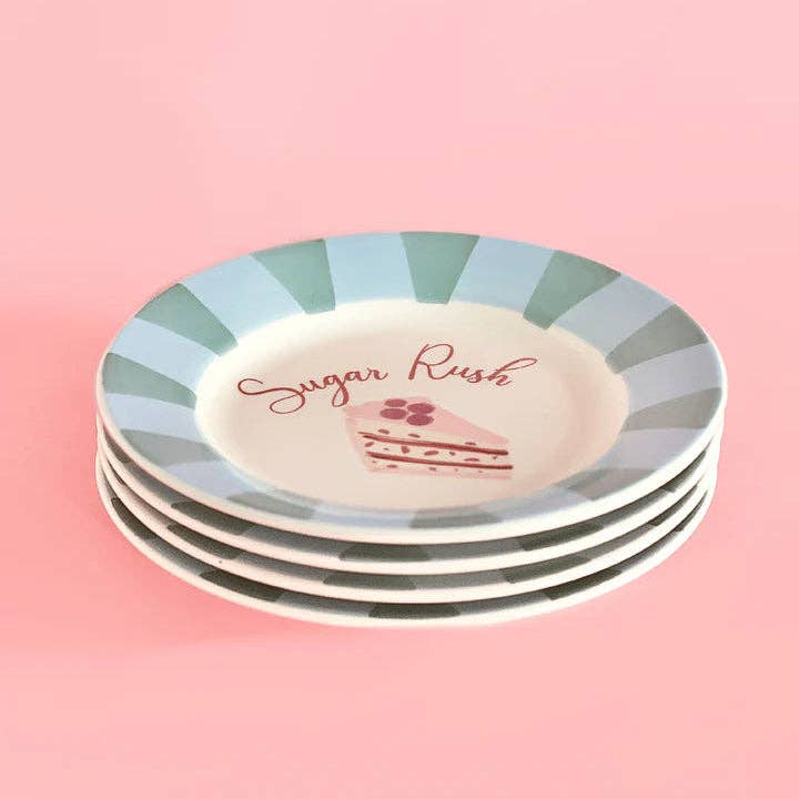 Sugar Rush Dessert Plate | Hand-Painted Ceramic | Set of 4