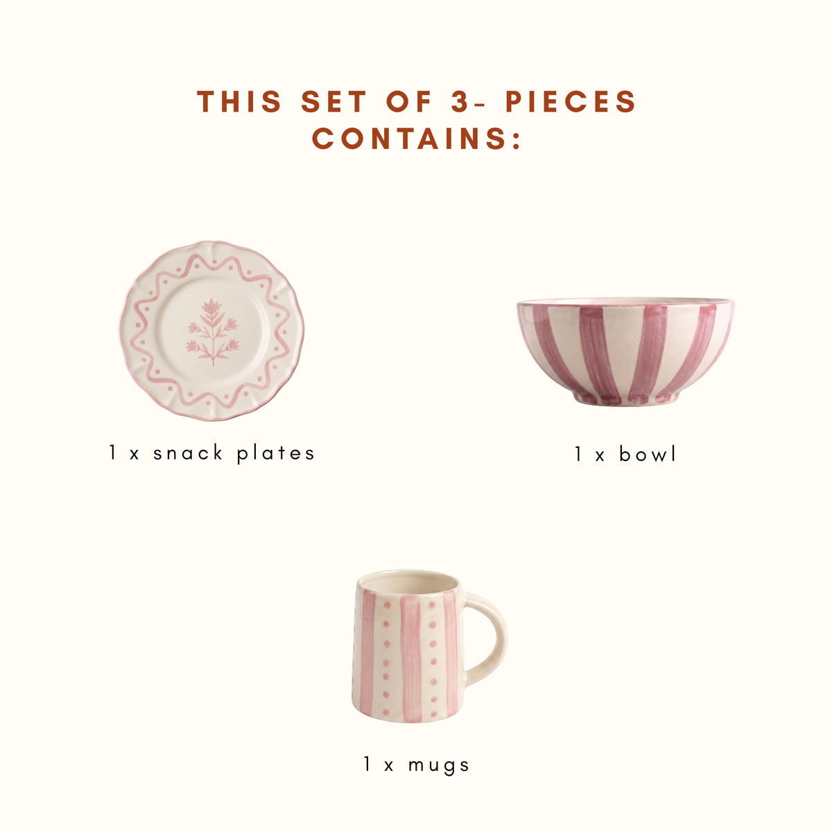 Floral Breakfast Trio | Handpainted Ceramic | 3 Pcs