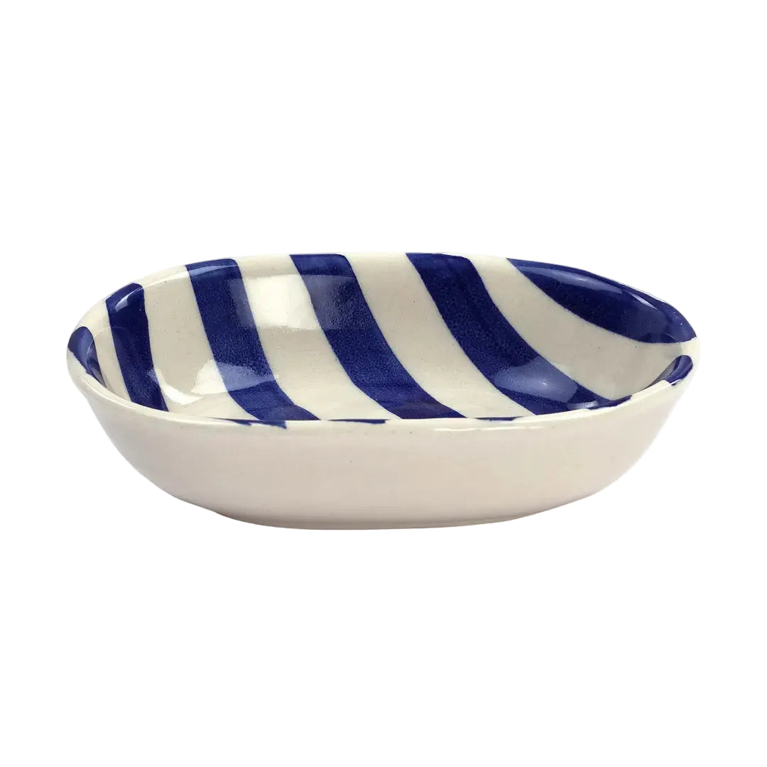 Ceramic stripe Bowl, Blue 7x5x2 Inches