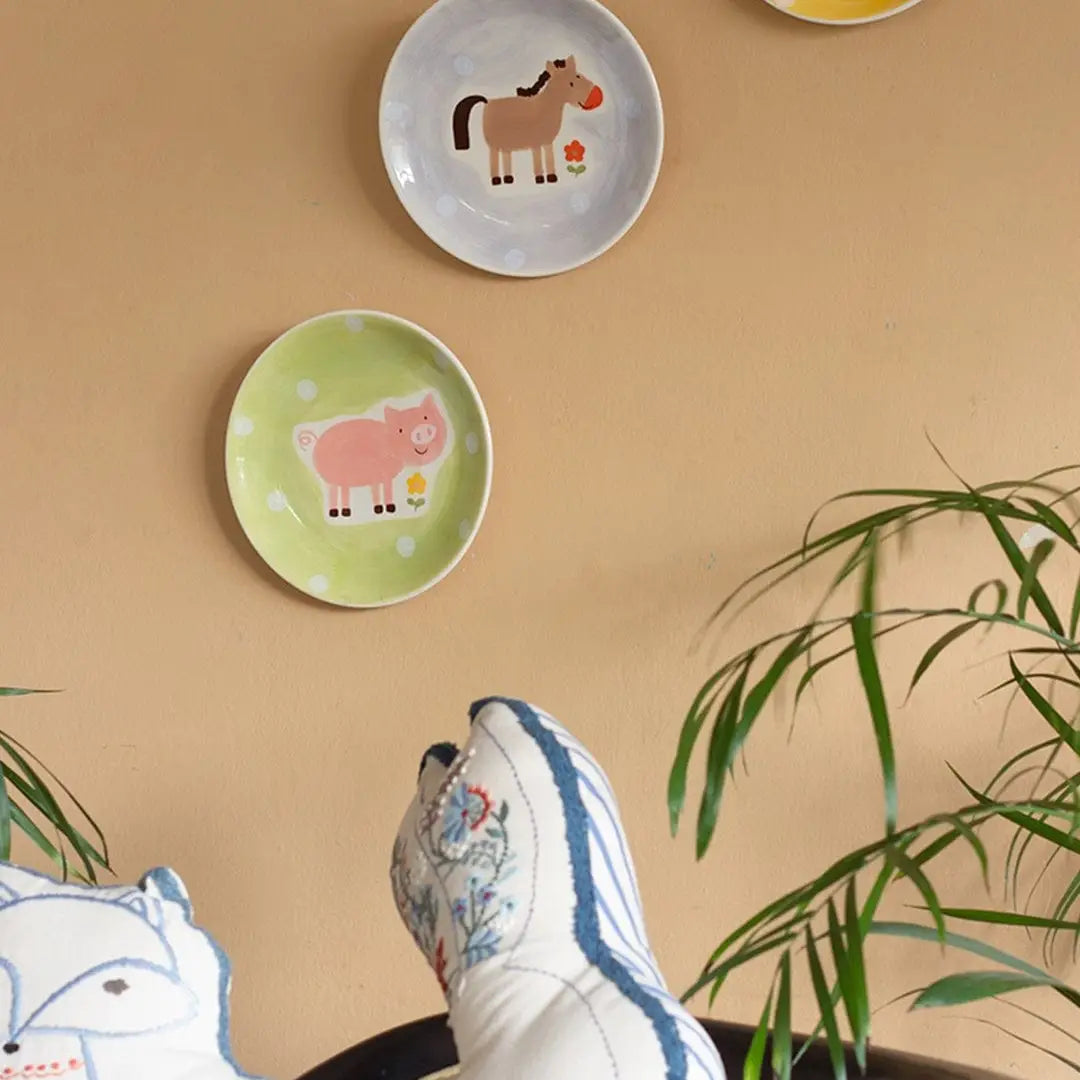 Quirky Farm Handpainted Wall Plate, 8 x1 Inches