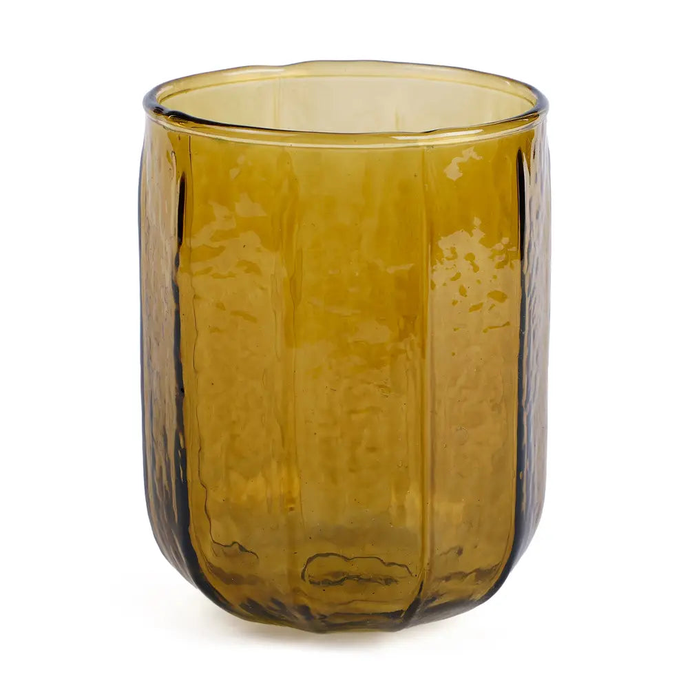 Hammered Glass Water Pitcher and Tumbler Set , Brown - (Set of 3)