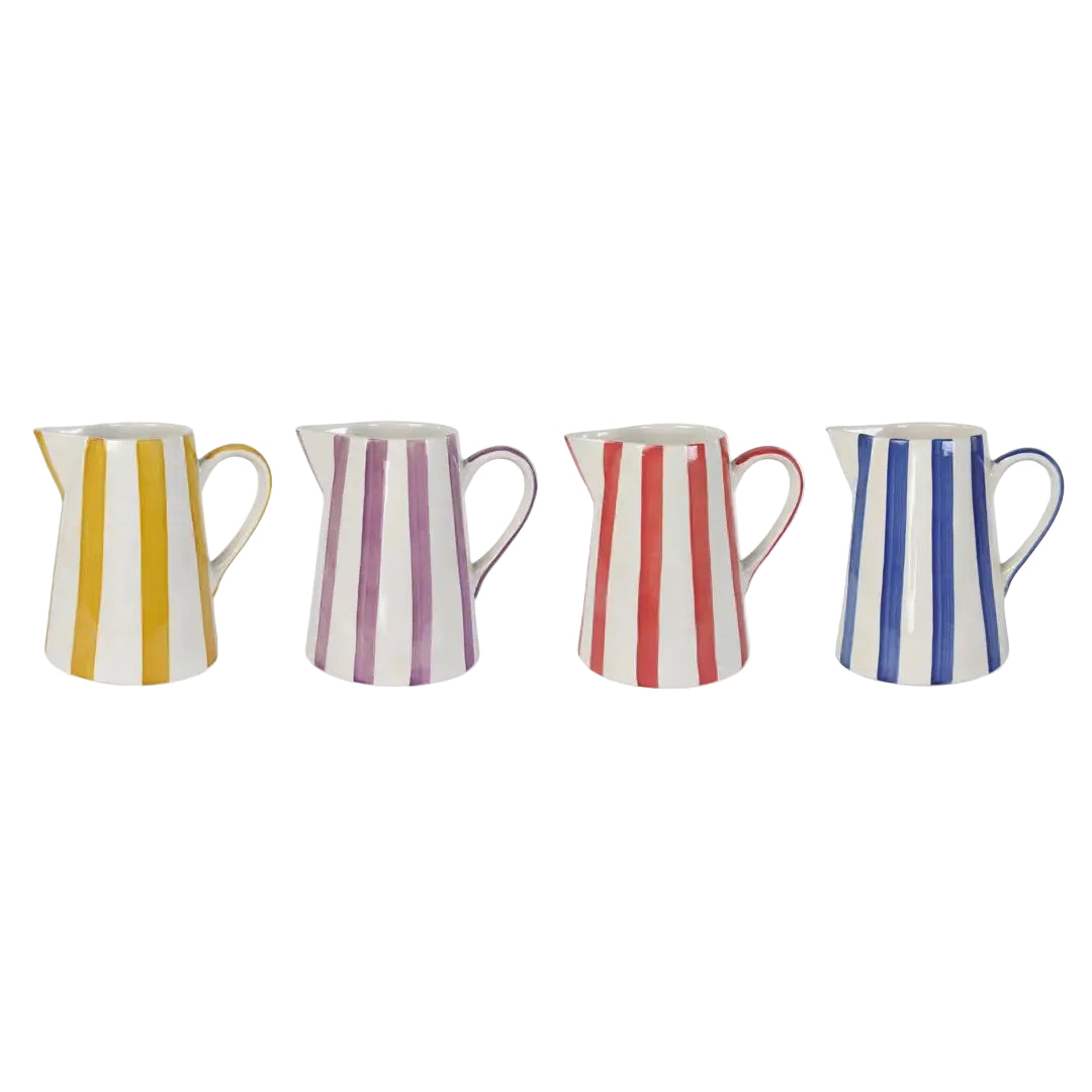 Ceramic Stripe Pitcher, Red- 8.25 x 8.25 x 8 Inches