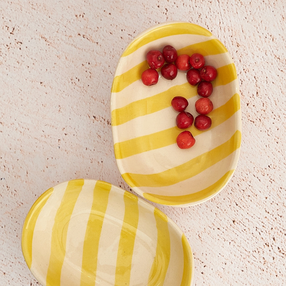 Ceramic stripe Bowl, Yellow 7x5x2 Inches (Set of 4)